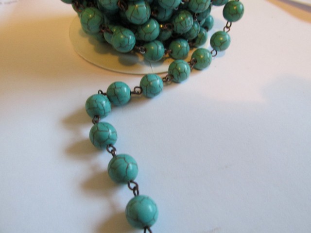 (image for) Bead chain - Turquoise - Bronze (1 ft) 10mm